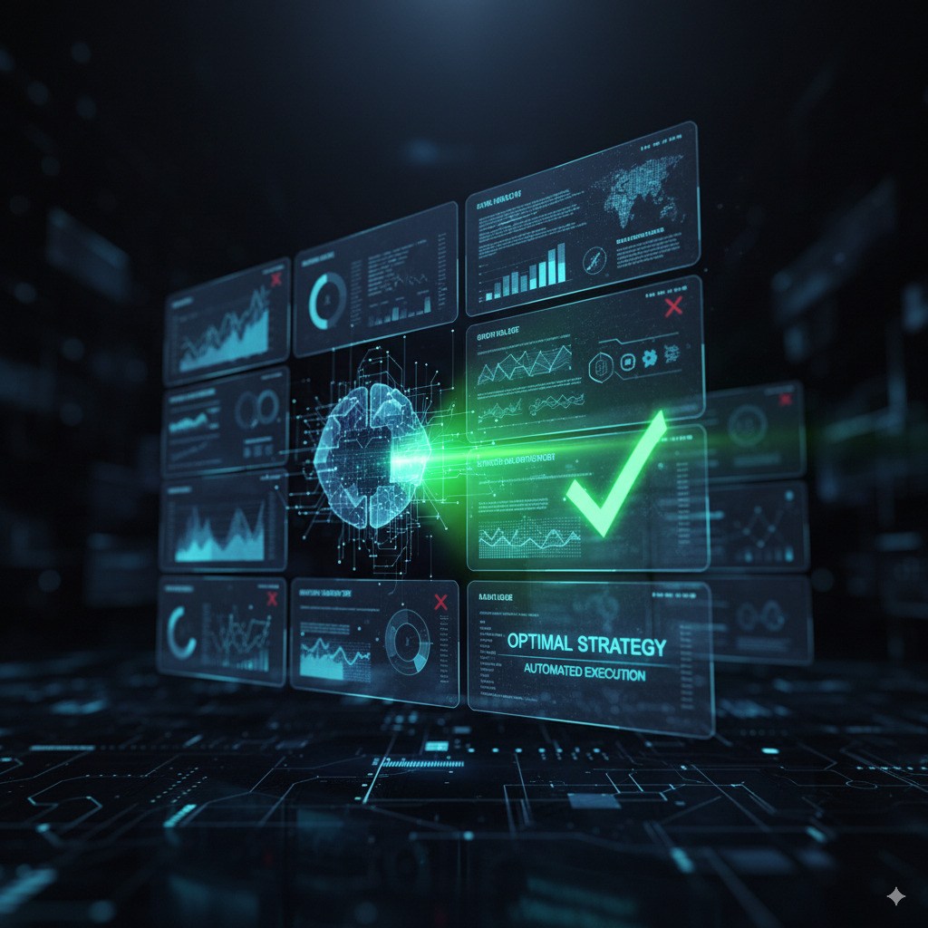 A futuristic dashboard showing job success predictions.